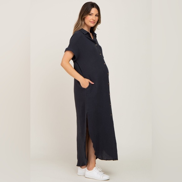 Pinkblush gauzy cotton button down shirt dress maxi nwt - Picture 2 of 5